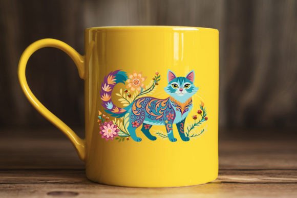 Floral Cat Design Vector Artwork