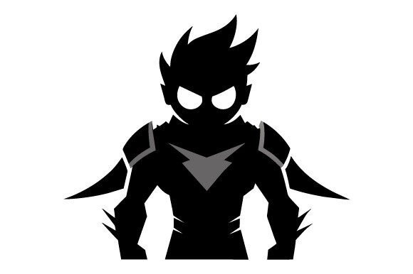 Gaming Hero Black Silhouette Cartoon