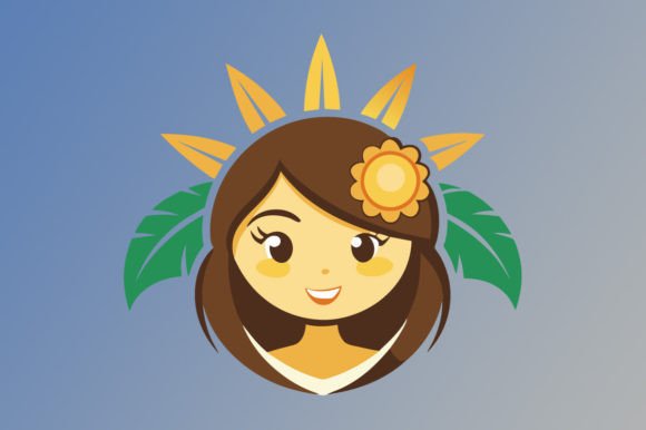 Girl Face with Sun Vector