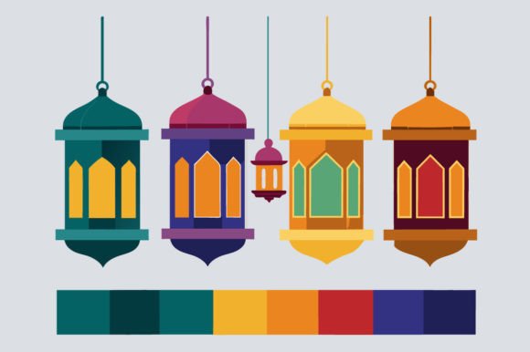 Lanterns Hanging Above a Color Vector Template