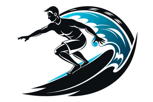 Man Surfing the Sea White Backdrop