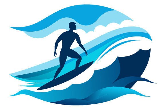 Man Surfing the Sea White Backdrop Black